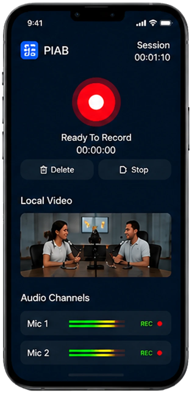 PIAB app — Ready to Record screen