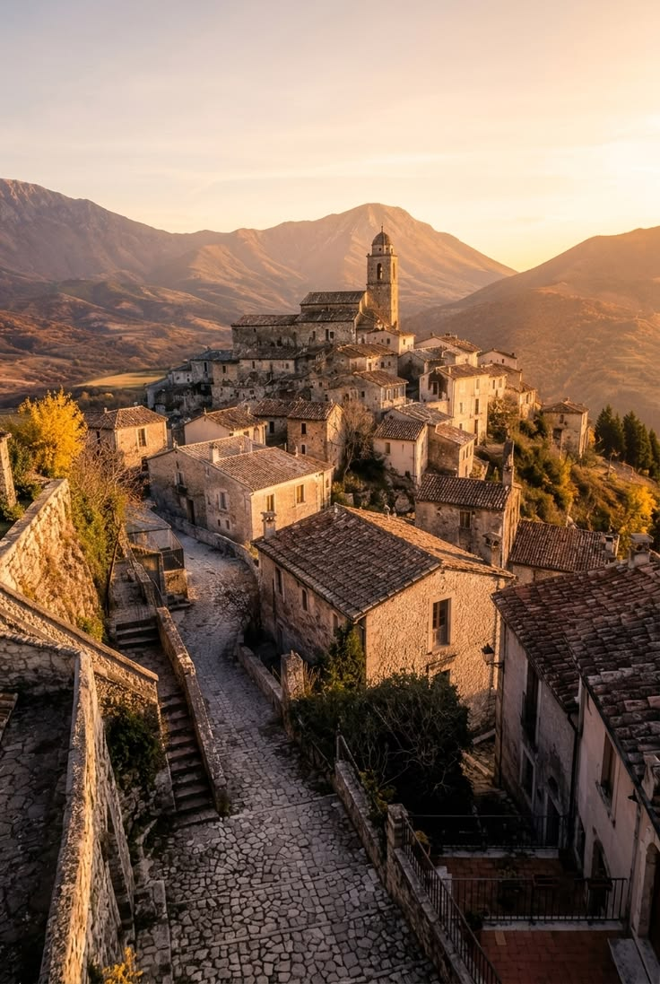 Borgo arroccato al tramonto