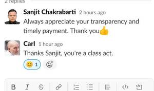 Carl testimonial thanking Sanjit for transparency and timely payment