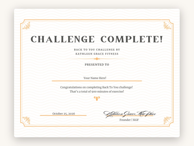 A Back To You challenge completion certificate