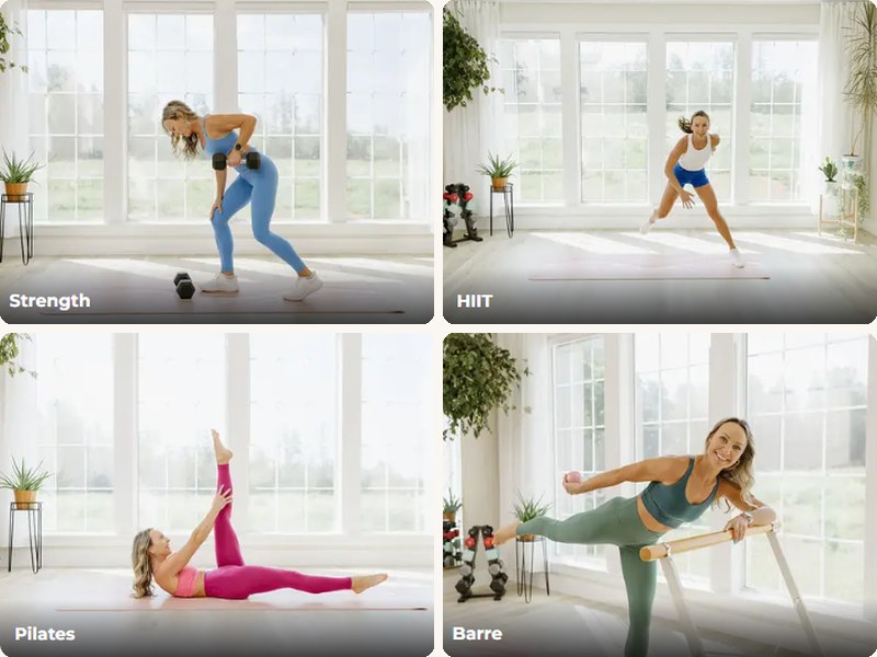Four class types — strength, Cardio, Pilates and barre