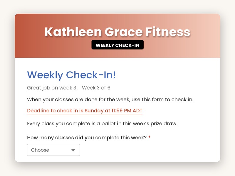 The KGF weekly check-in form