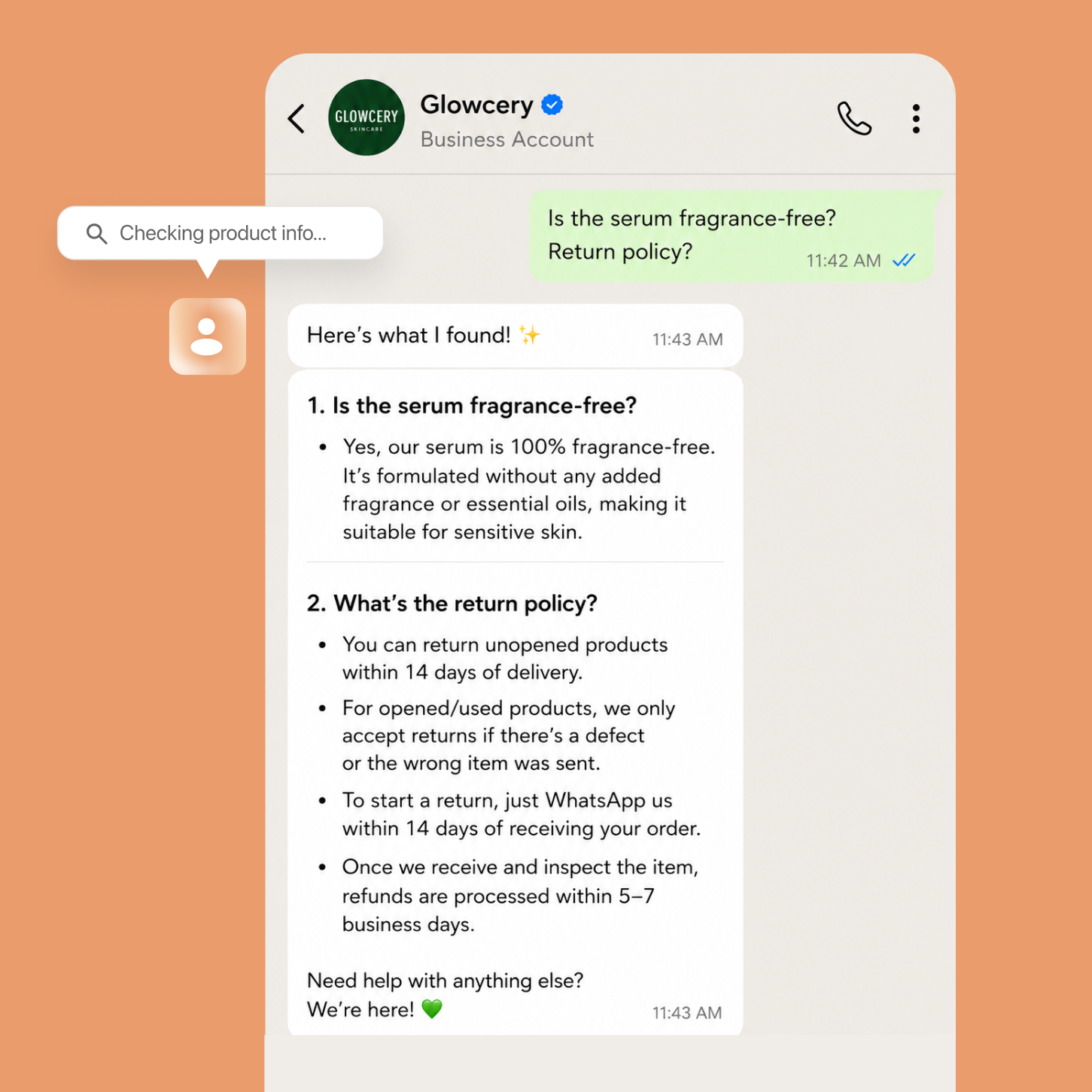 AI Agent answering product and policy questions in chat