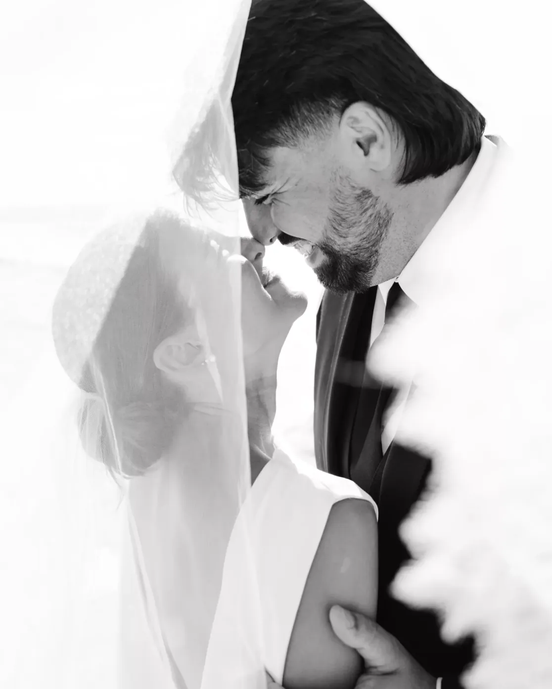 Close-up wedding portrait under veil