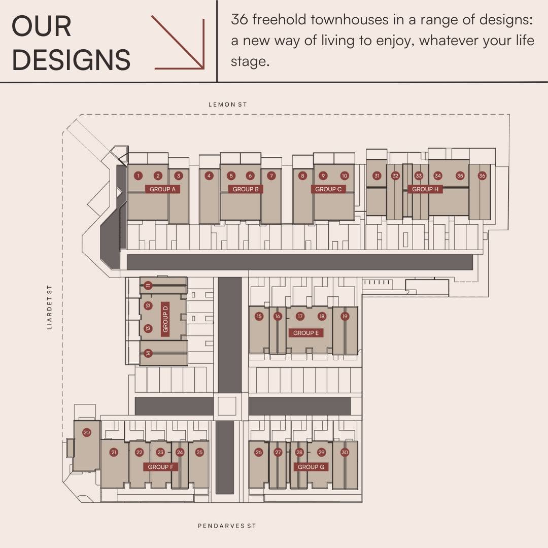 Pukekura The Parade site plan showing 36 townhouses across 8 groups