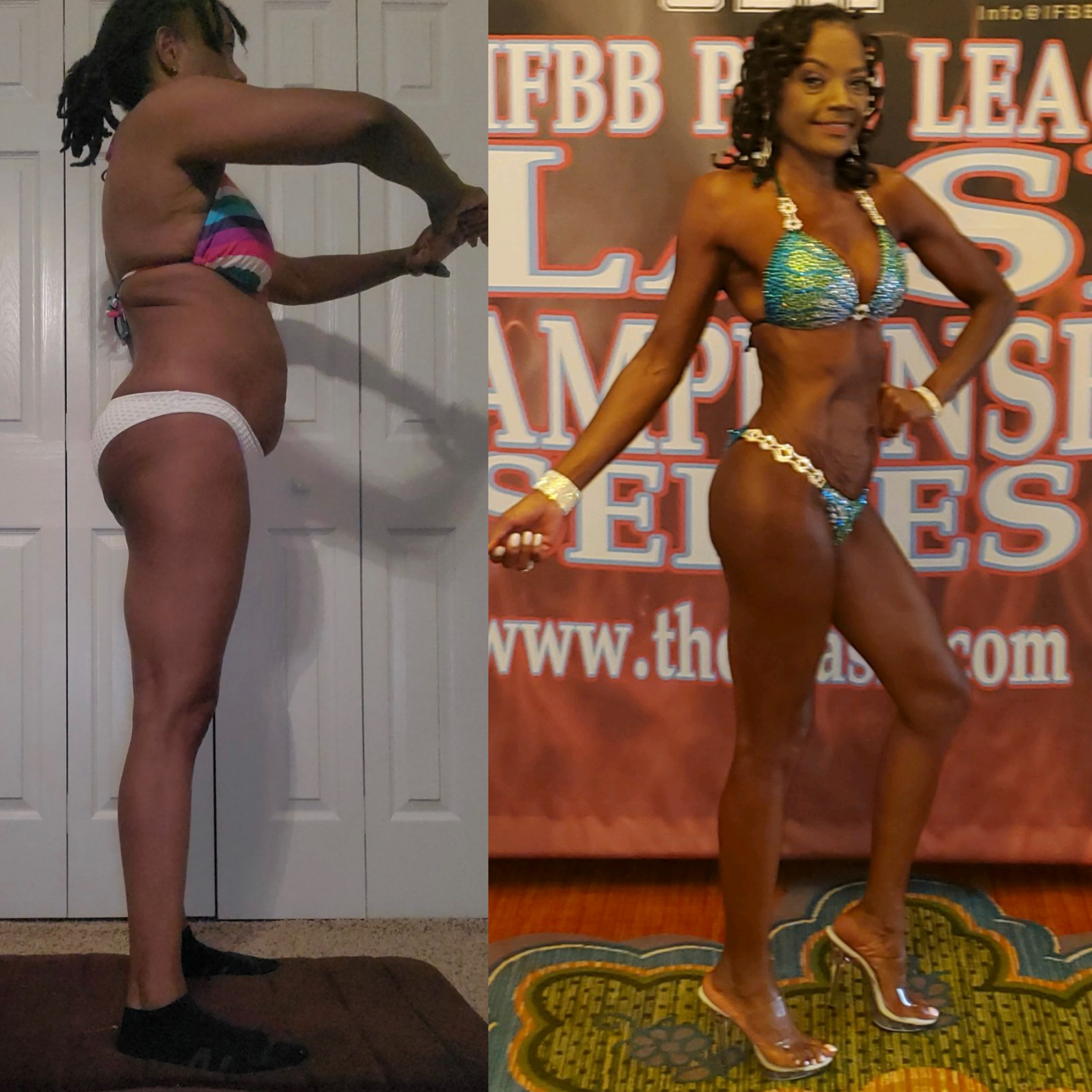 Elaine before and after her first bikini competition