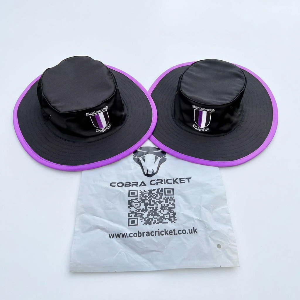 Custom wide-brim cricket sun hats with club crest