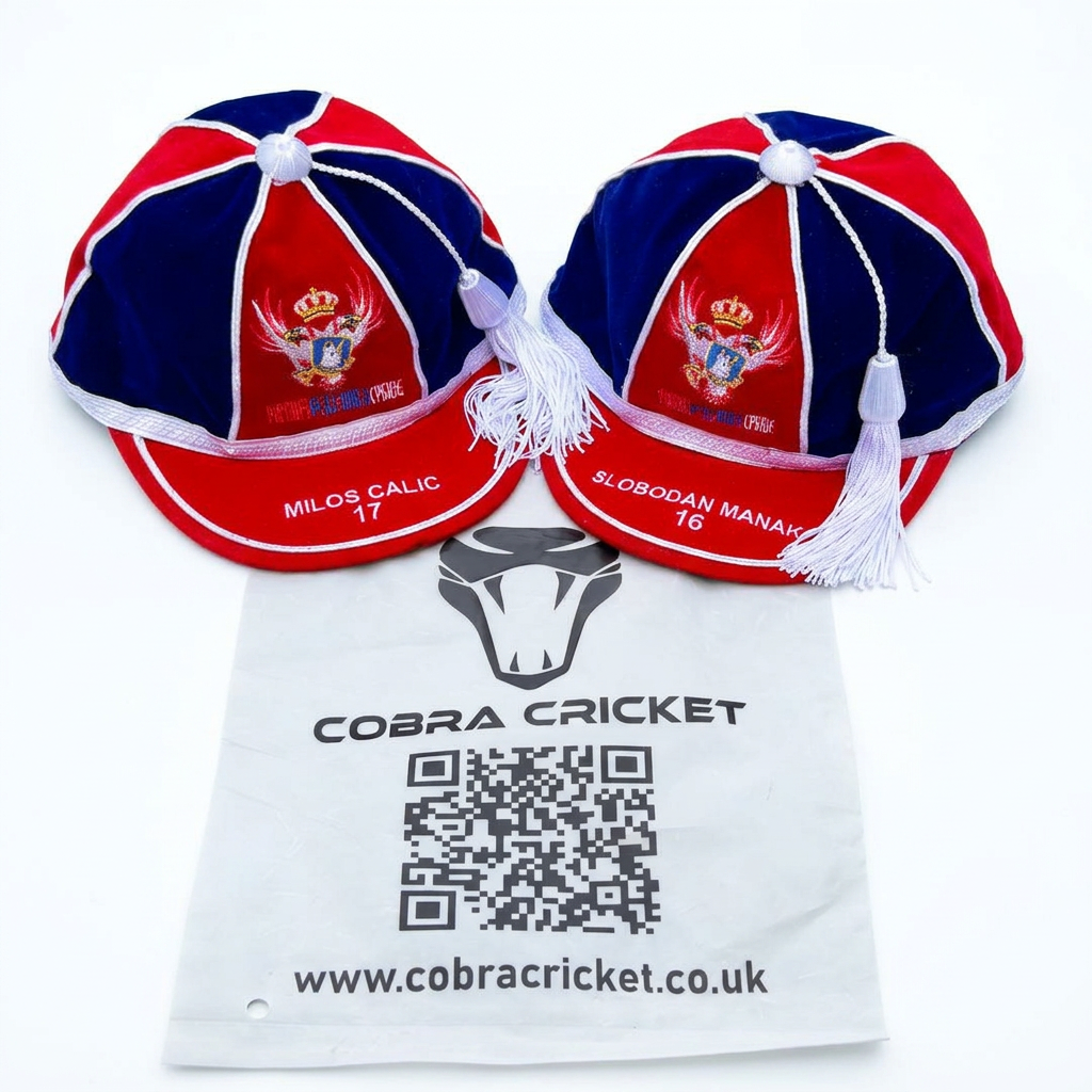 Custom velvet blazer-style presentation caps with embroidered crest