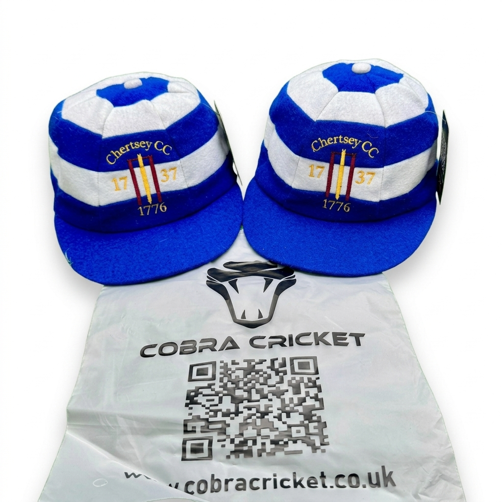Custom velvet hooped cricket caps with embroidered club name