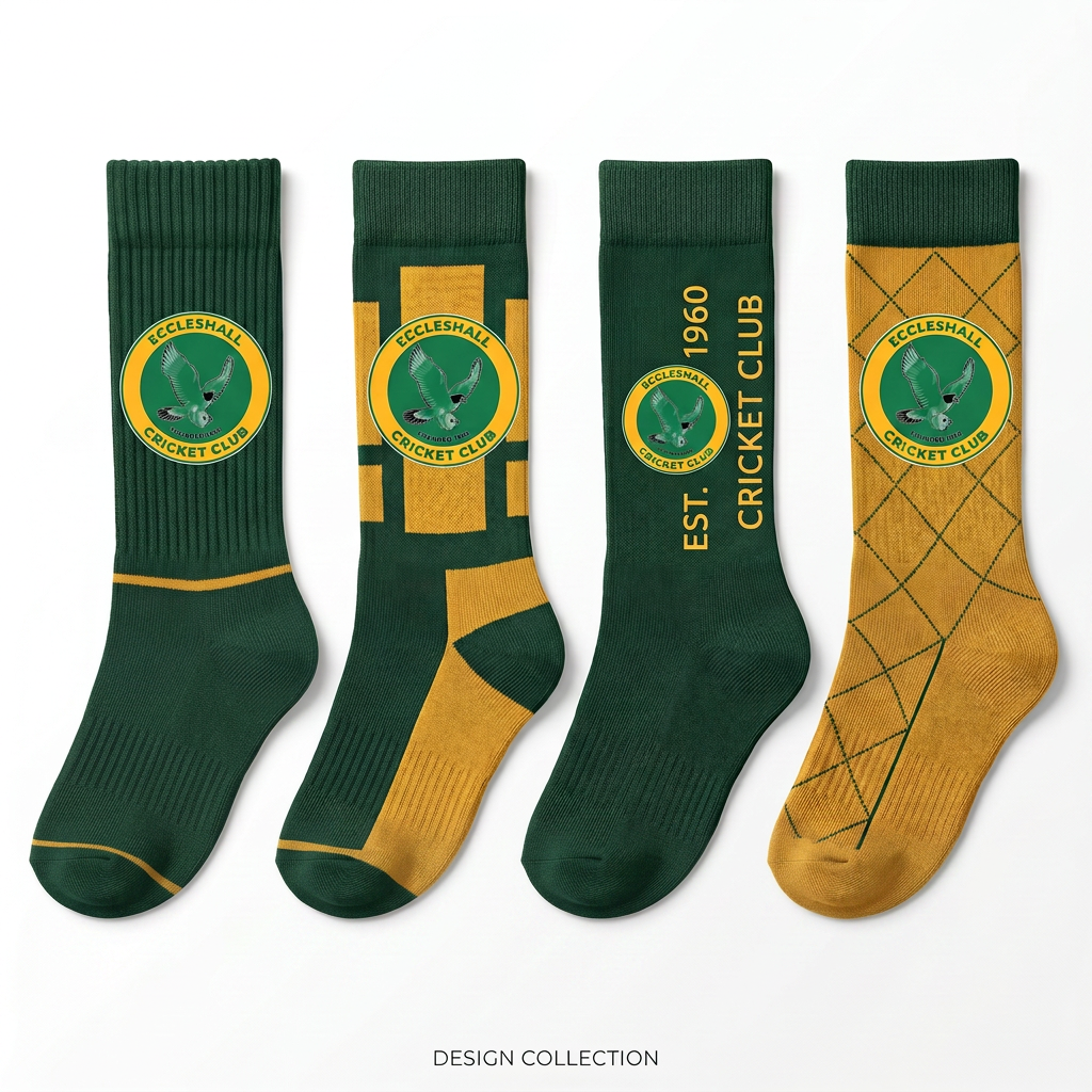 Custom knit club socks with full-colour crest and argyle designs