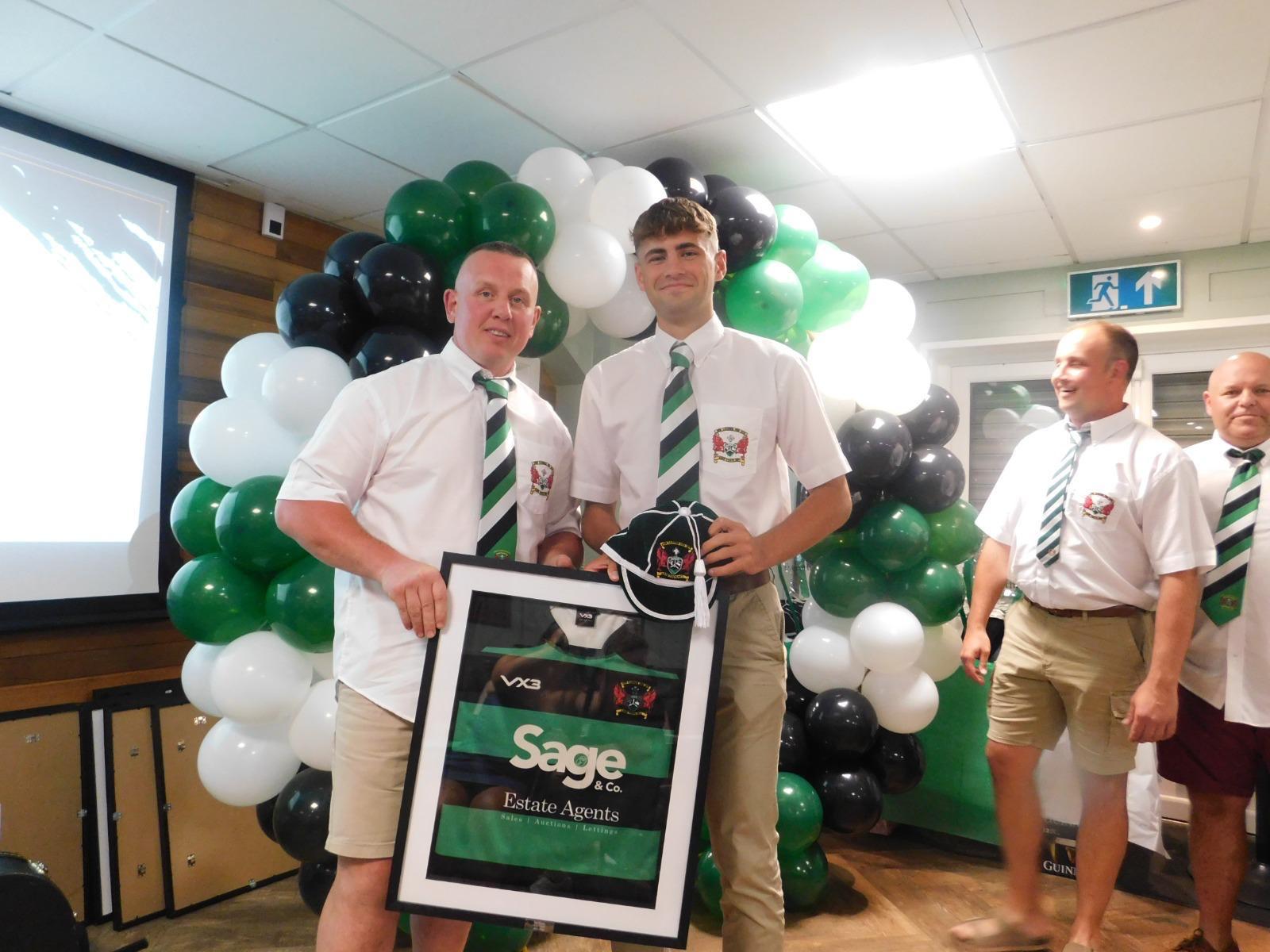 Aber Youth RFC senior squad in green black and white striped ties at presentation