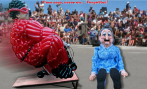 Silly Billy on giant balloon bike