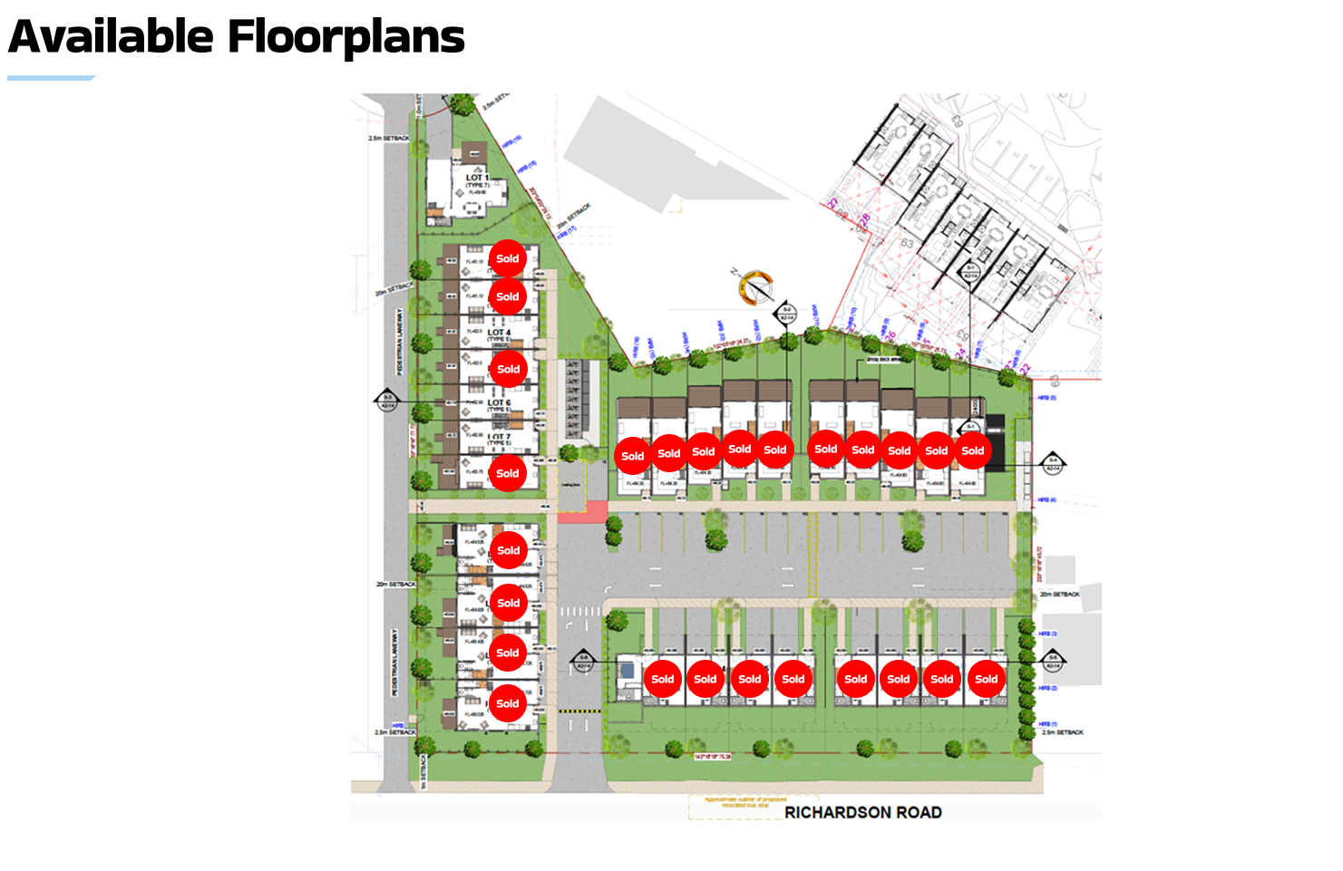 516 Richardson Road Site Plan — Lots 1, 4, 6 and 7 are the final homes available