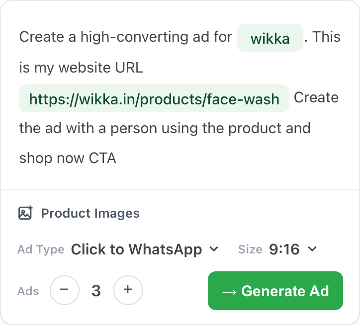 AiSensy AI prompt composer for generating ad creatives