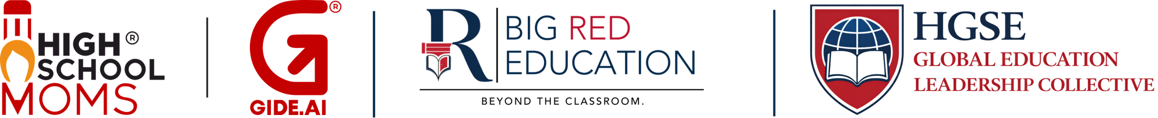 Partner logos: High School Moms, GIDEAI, Big Red Education, HGSE Global Education Leadership Collective