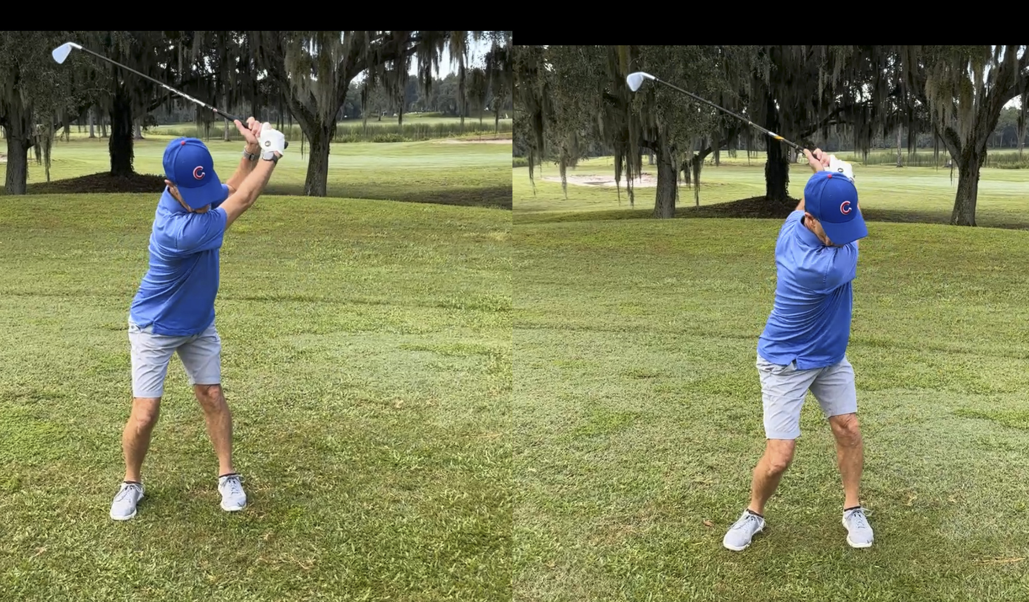 Golfer in mid-swing on the course