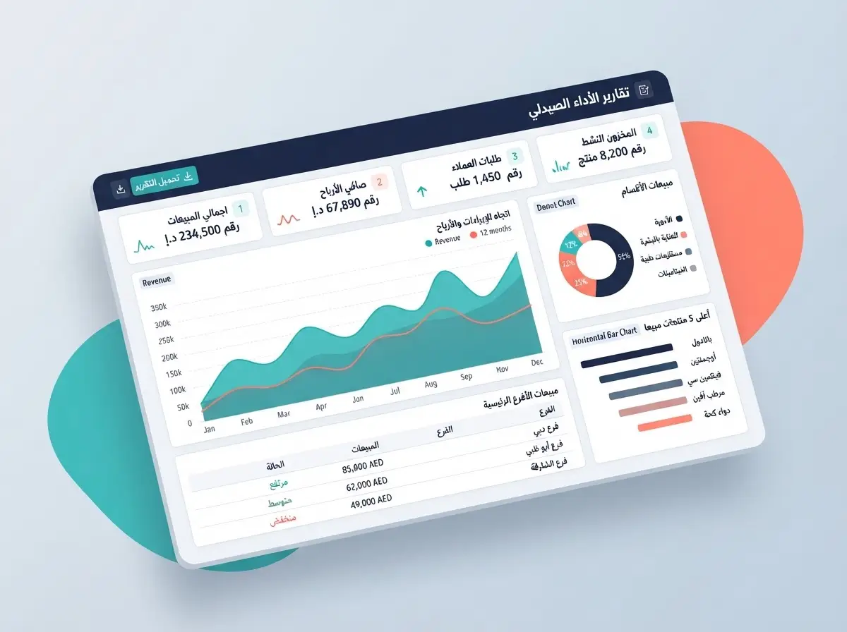 لوحة التقارير والتحليلات في نظام إدارتي