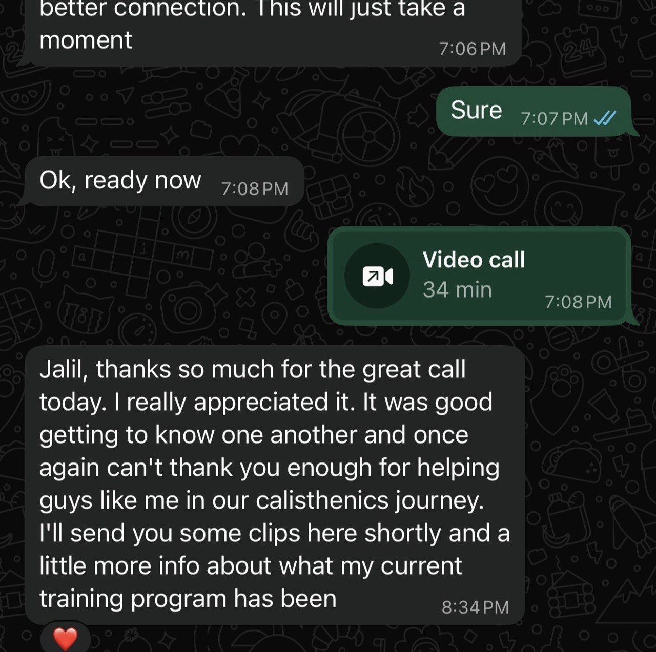 Client WhatsApp message