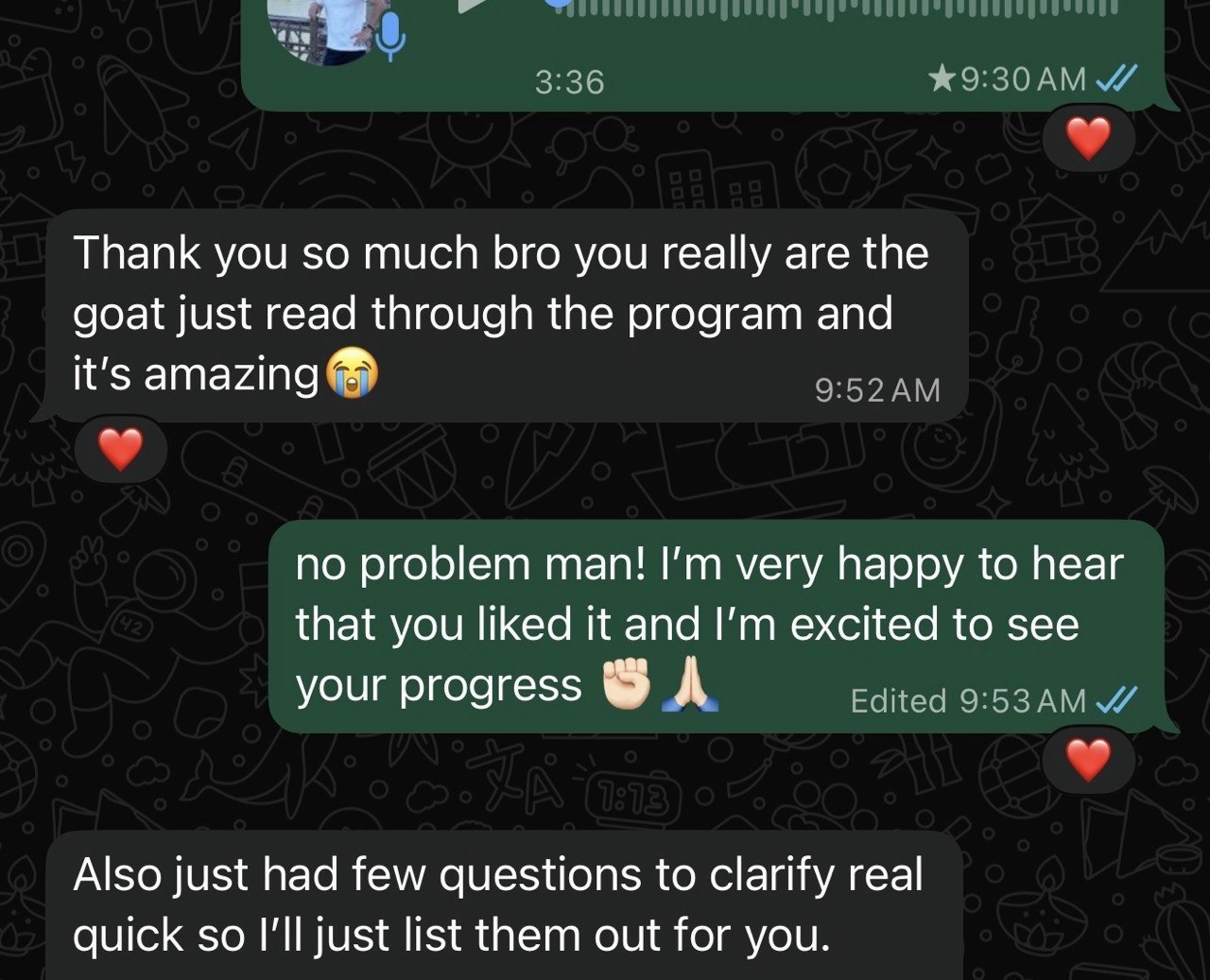 Client WhatsApp message