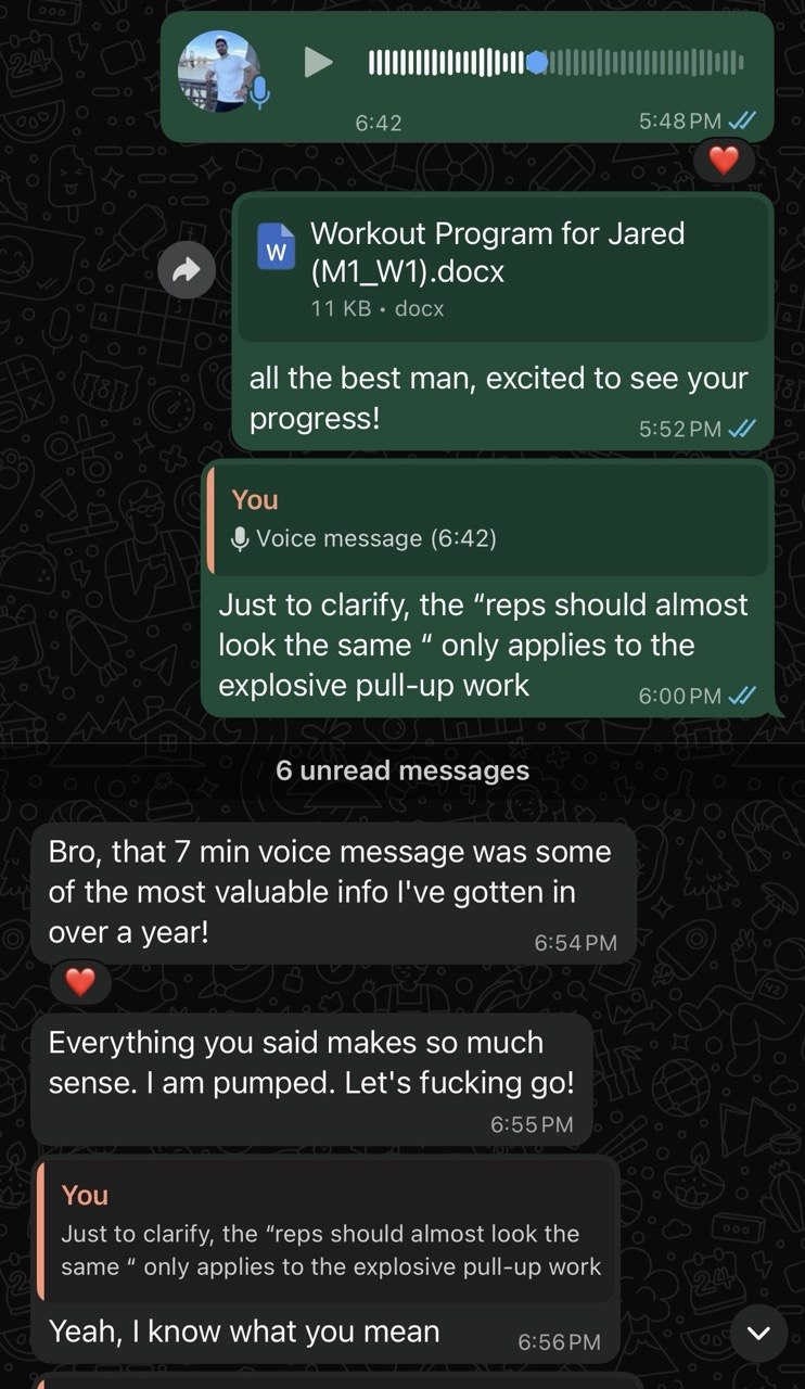 Client WhatsApp message